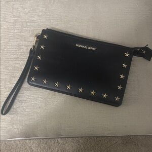 Michael Kors Black Wristlet with Gold Star Details